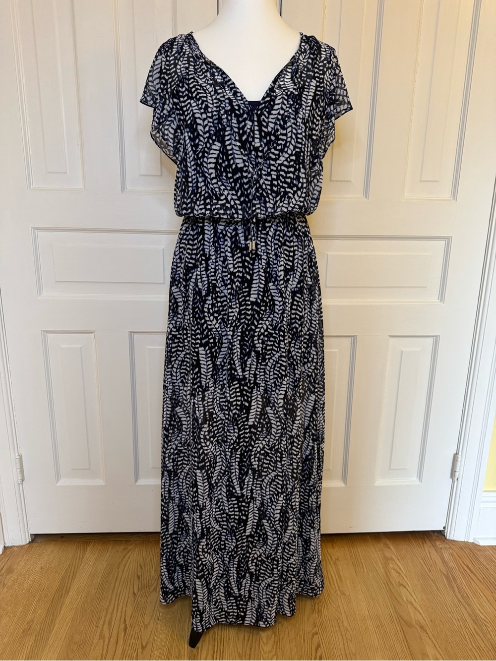 White House Black Market Navy and White Patterned Maxi Dress